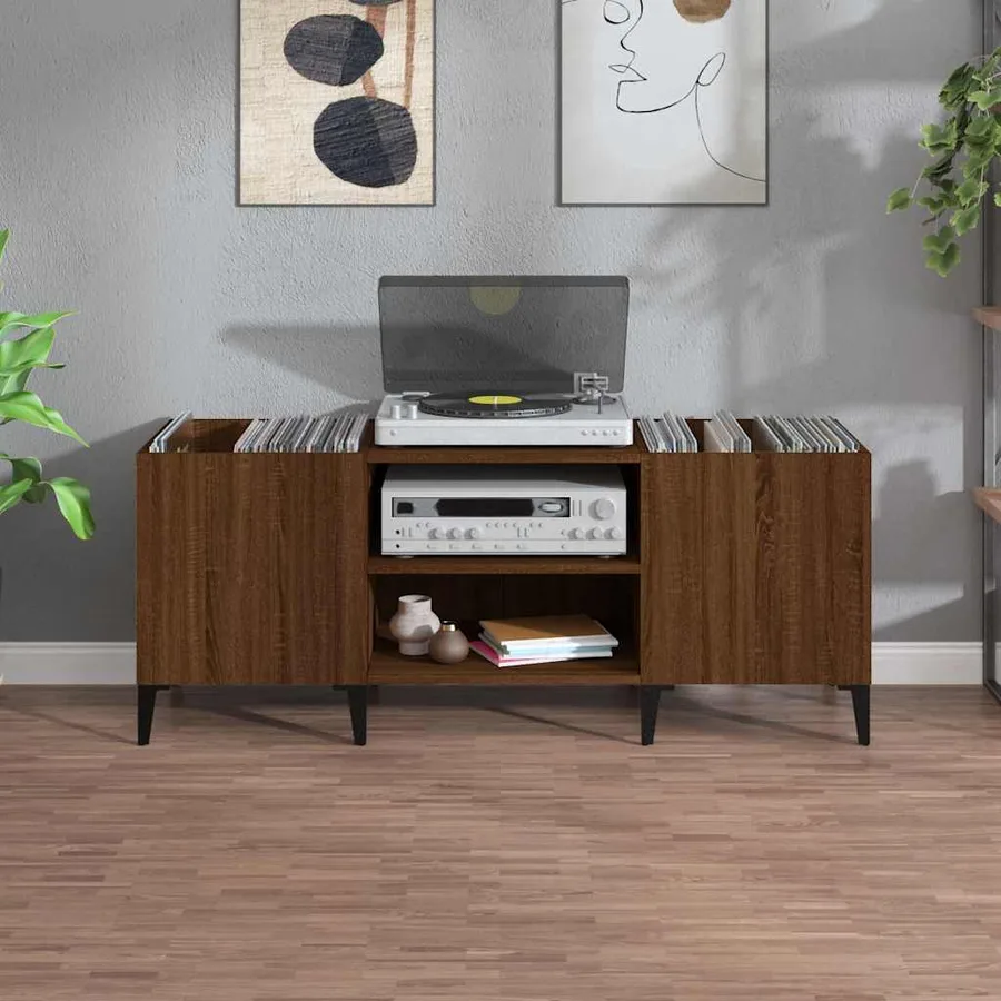 Armoire à disques chêne marron 121x38x48 cm bois d'ingénierie - 3
