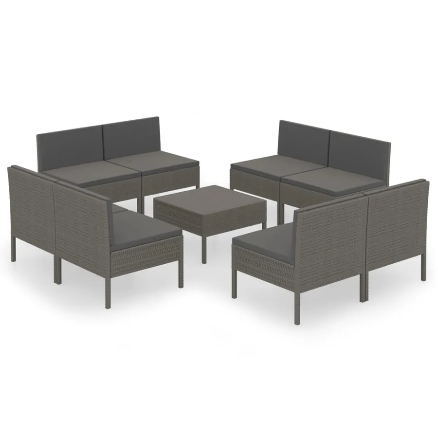 Salon de jardin 9 pcs avec coussins Résine tressée Gris - 2