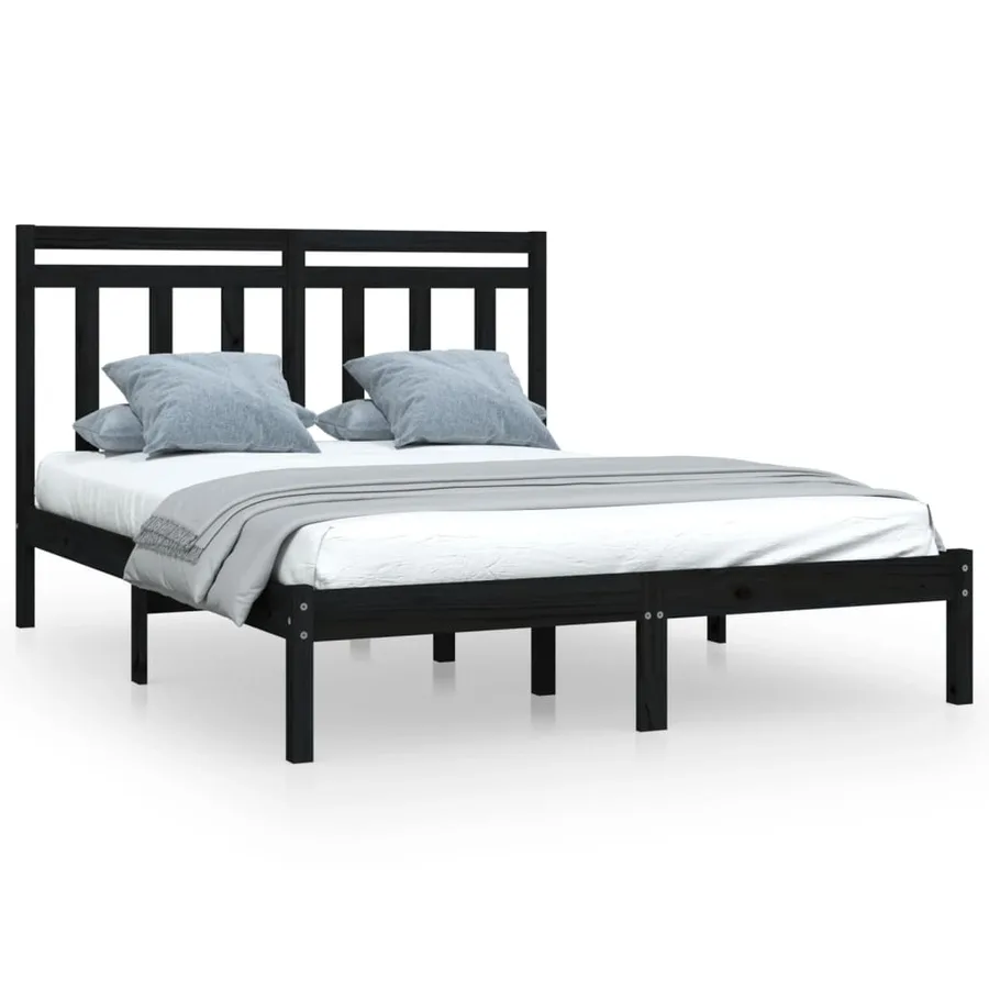 Cadre de lit sans matelas noir 150x200 cm bois massif - 2