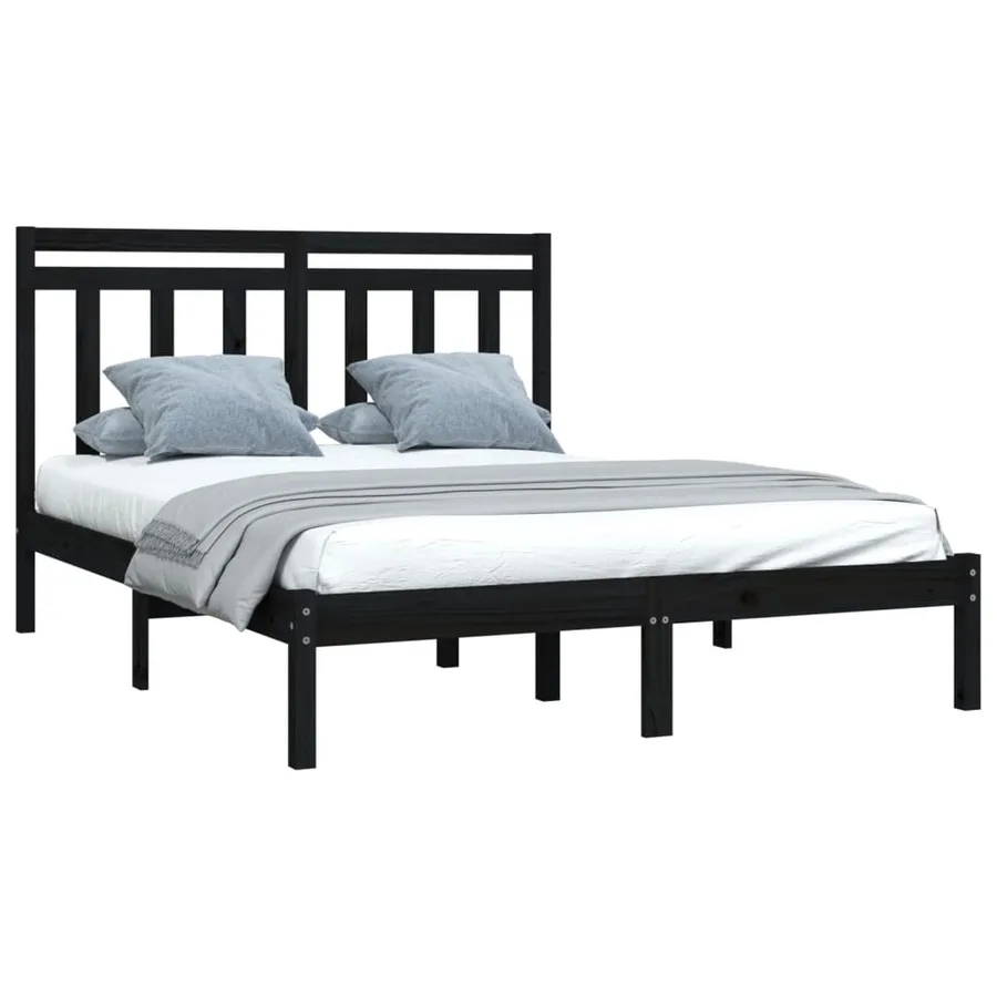 Cadre de lit sans matelas noir 150x200 cm bois massif - 3
