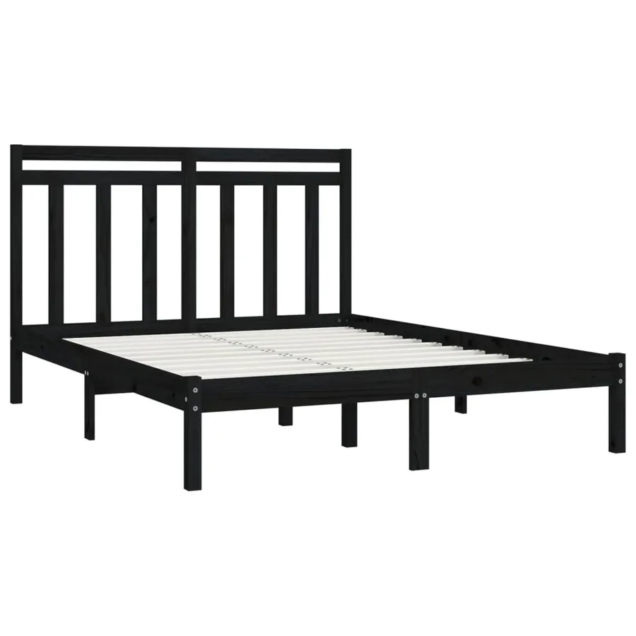 Cadre de lit sans matelas noir 150x200 cm bois massif - 4