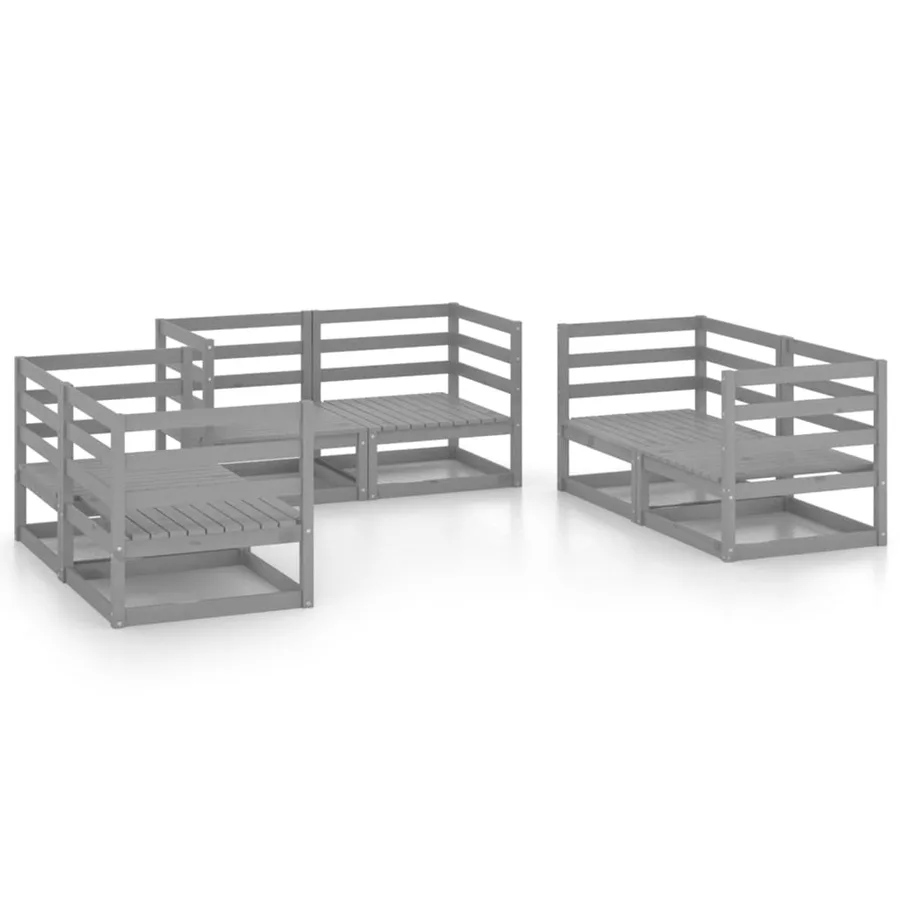 Salon de jardin 6 pcs Gris Bois de pin massif - 2