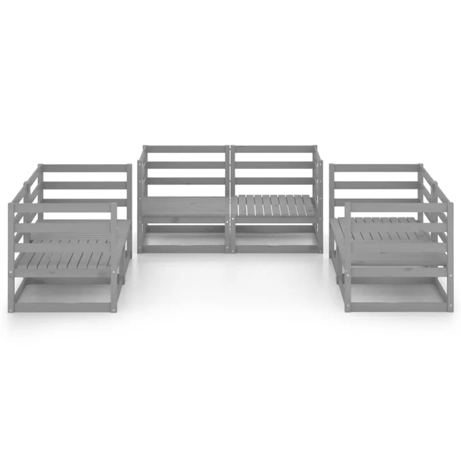 Salon de jardin 6 pcs Gris Bois de pin massif - 3