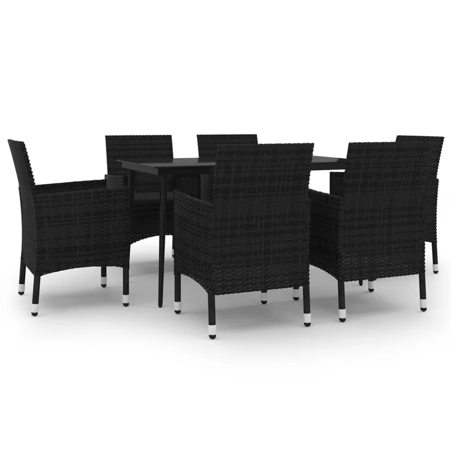 Ensemble à manger de jardin coussins 7 pcs Résine tressée Verre - 2