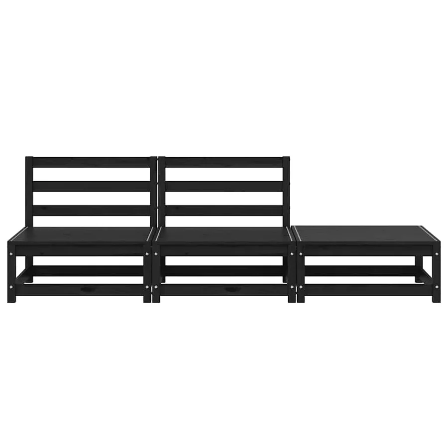 Salon de jardin 3 pcs noir bois de pin massif - 5
