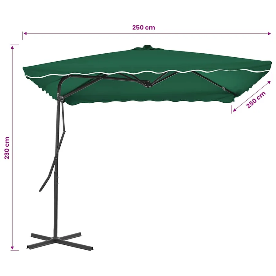 Parasol d'extérieur avec mât en acier 250x250 cm vert - 6