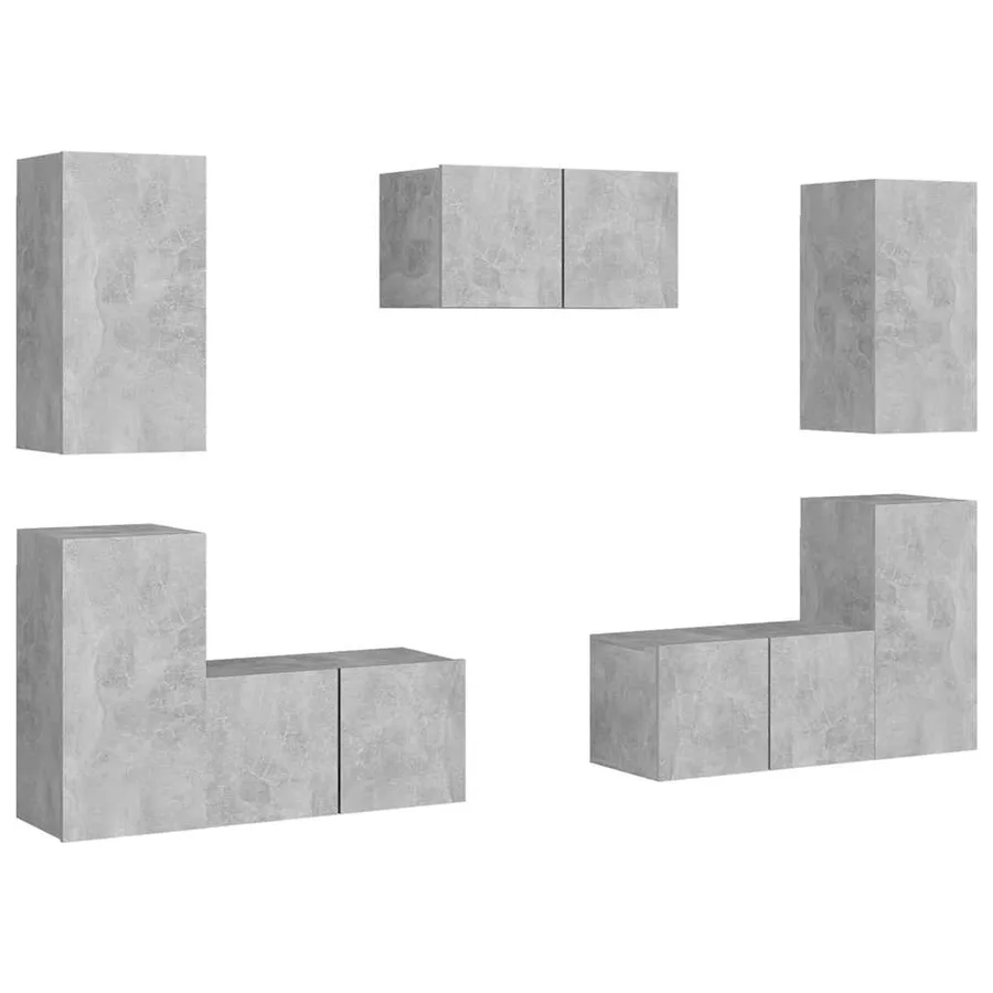 Ensemble de meubles TV 7 pcs Gris béton Bois d'ingénierie - 2