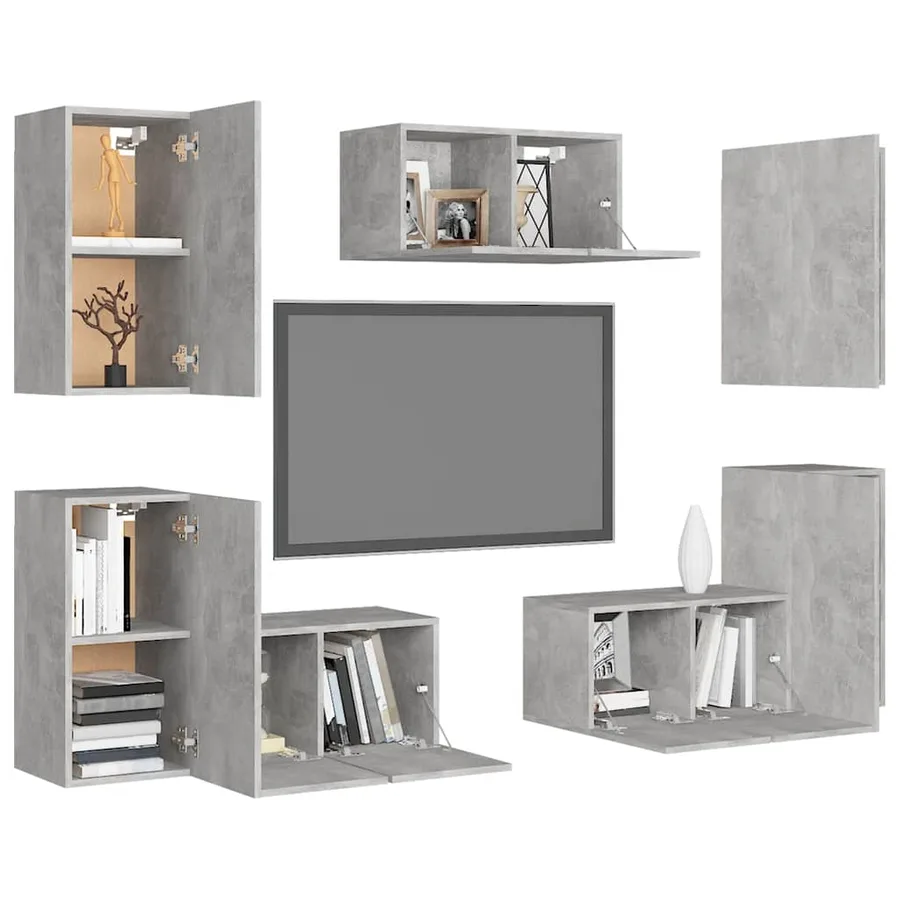 Ensemble de meubles TV 7 pcs Gris béton Bois d'ingénierie - 3