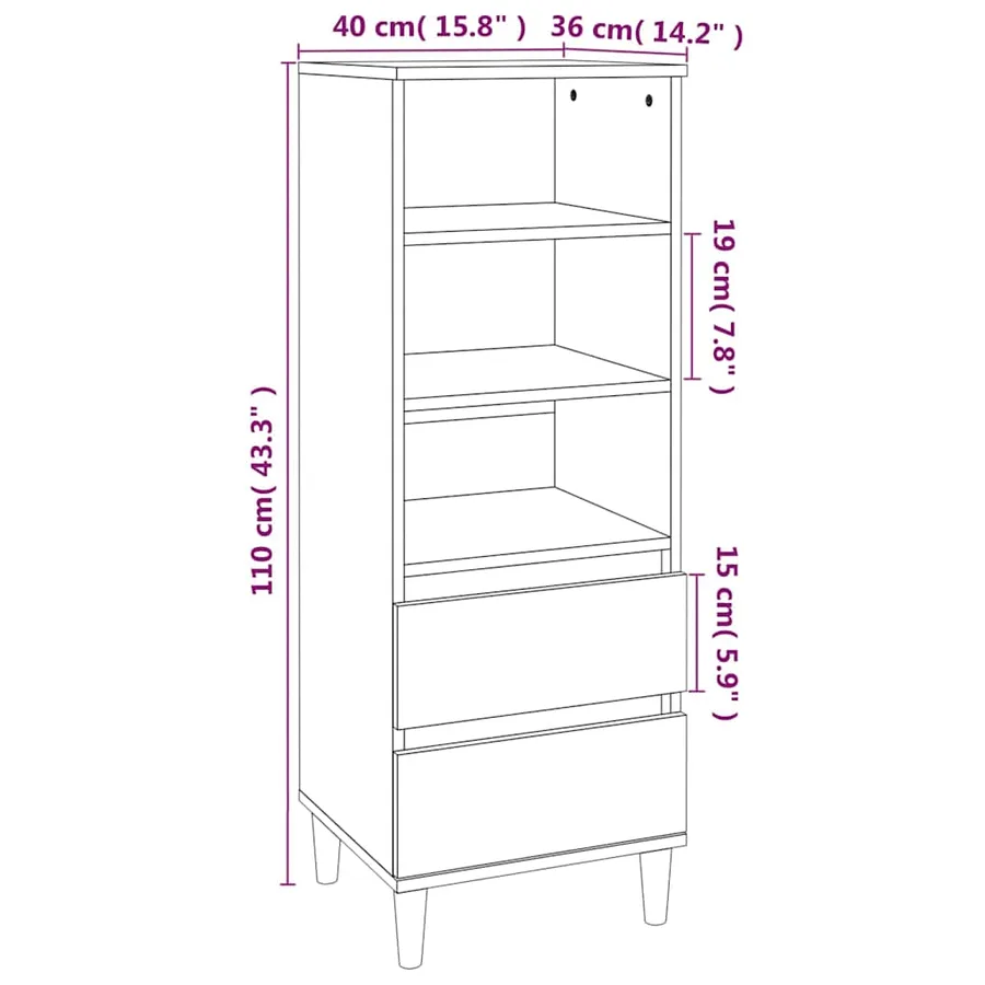 Buffet haut Gris béton 40x36x110 cm Bois d'ingénierie - 9