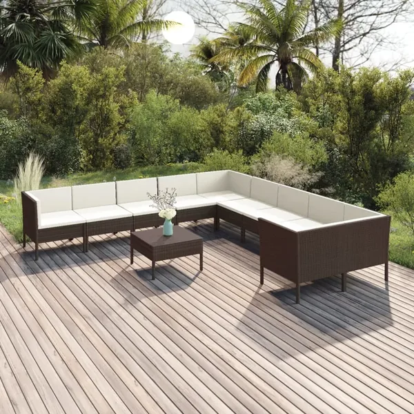 Salon de jardin 11 pcs avec coussins Résine tressée Marron