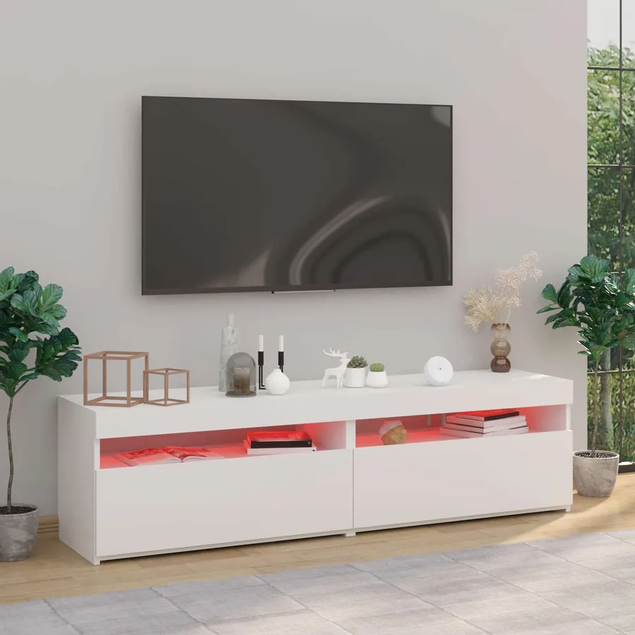 Meubles TV 2 pcs avec lumières LED Blanc 75x35x40 cm - 4