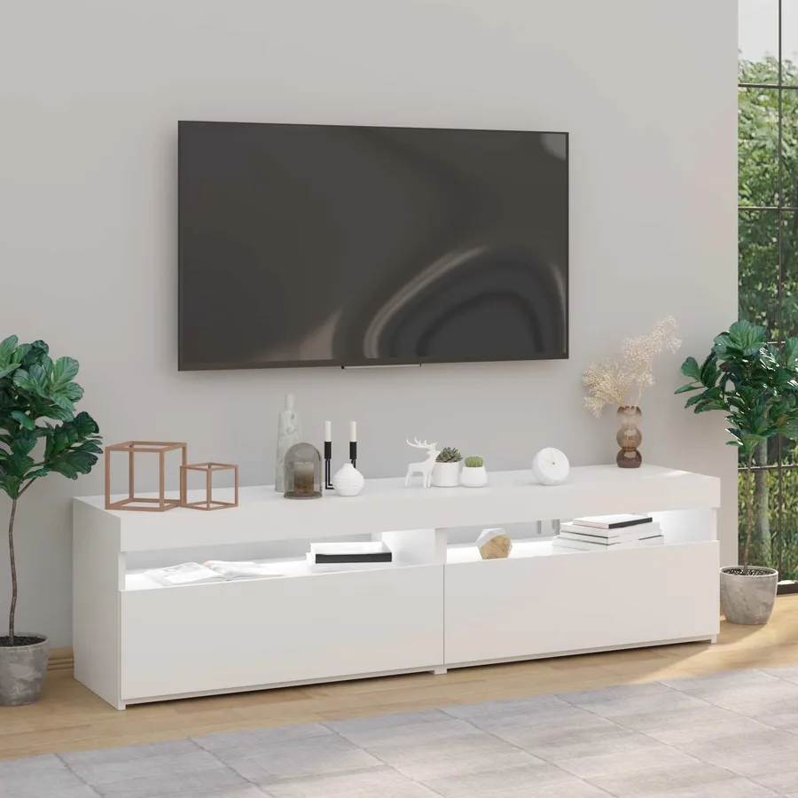 Meubles TV 2 pcs avec lumières LED Blanc 75x35x40 cm - 5