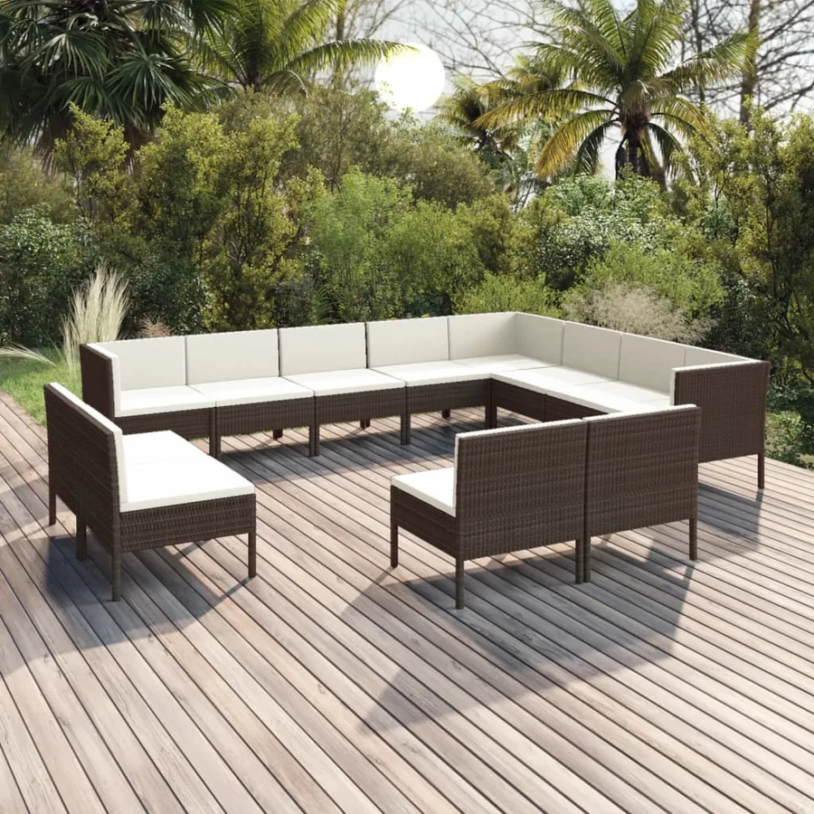 Salon de jardin 12 pcs avec coussins Résine tressée Marron