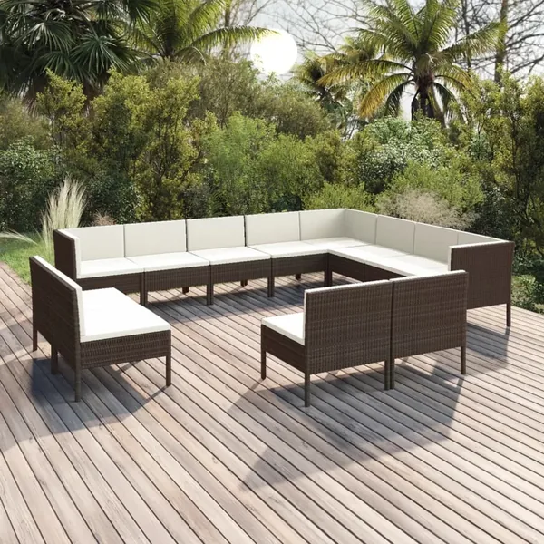 Salon de jardin 12 pcs avec coussins Résine tressée Marron