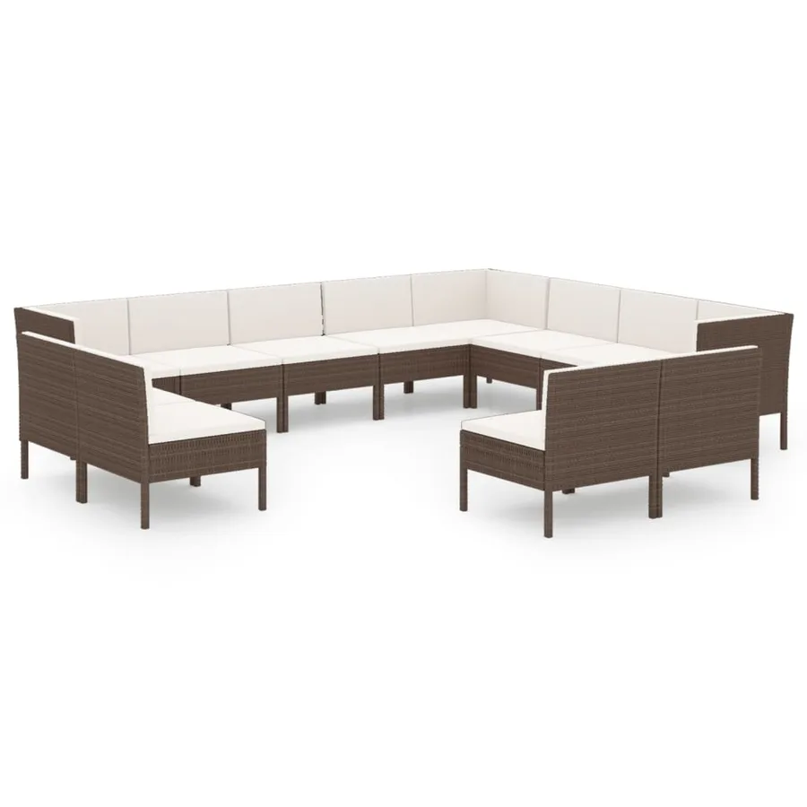 Salon de jardin 12 pcs avec coussins Résine tressée Marron - 2