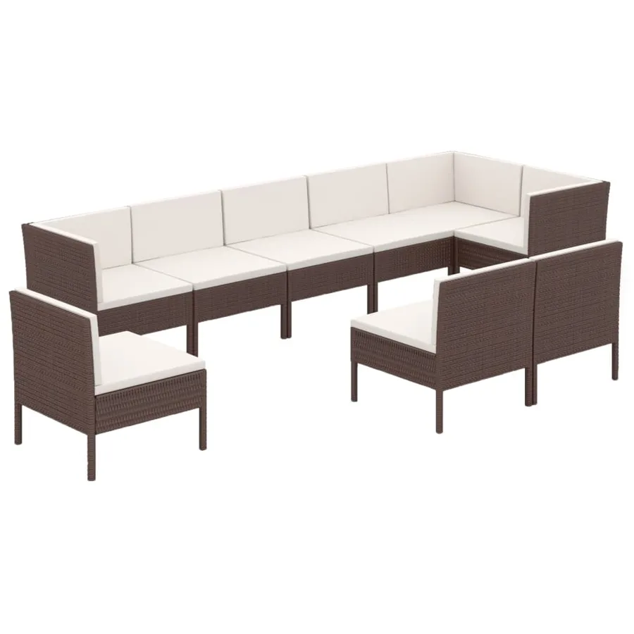 Salon de jardin 9 pcs avec coussins résine tressée marron - 2