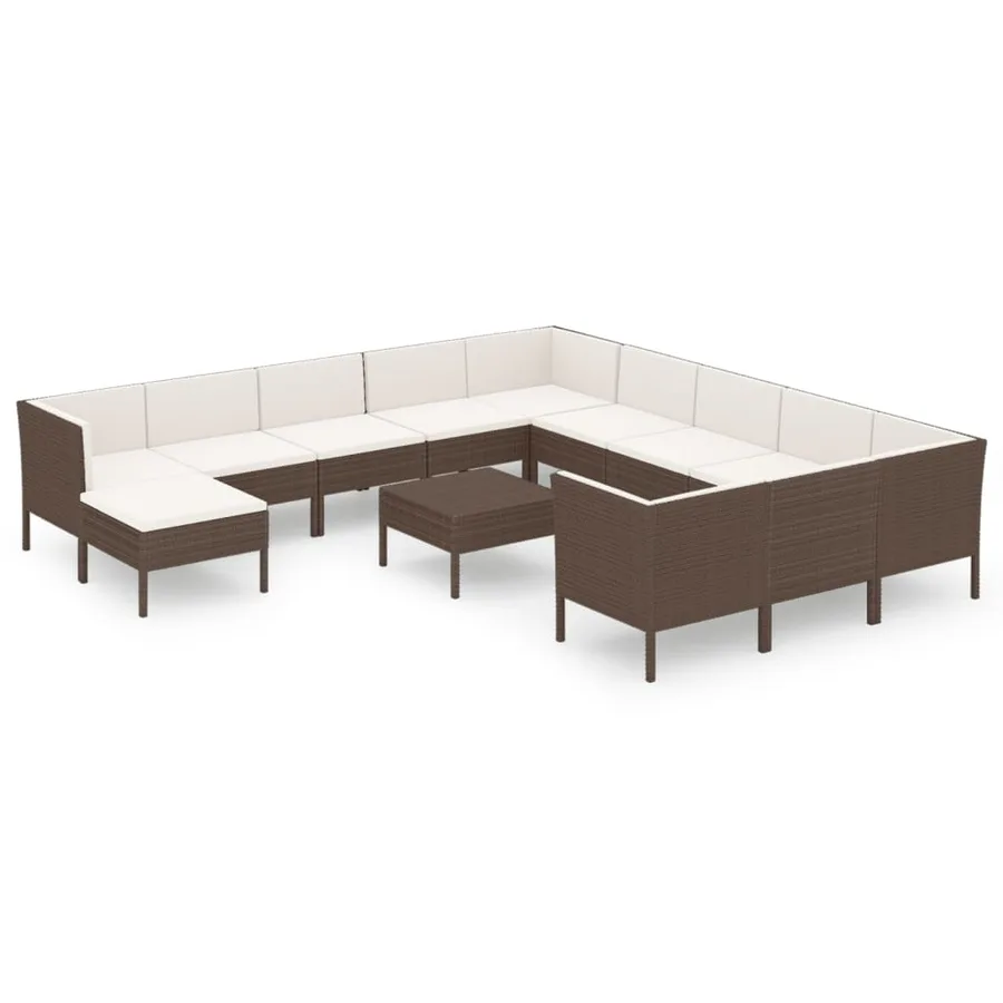 Salon de jardin 13 pcs avec coussins Résine tressée Marron - 2