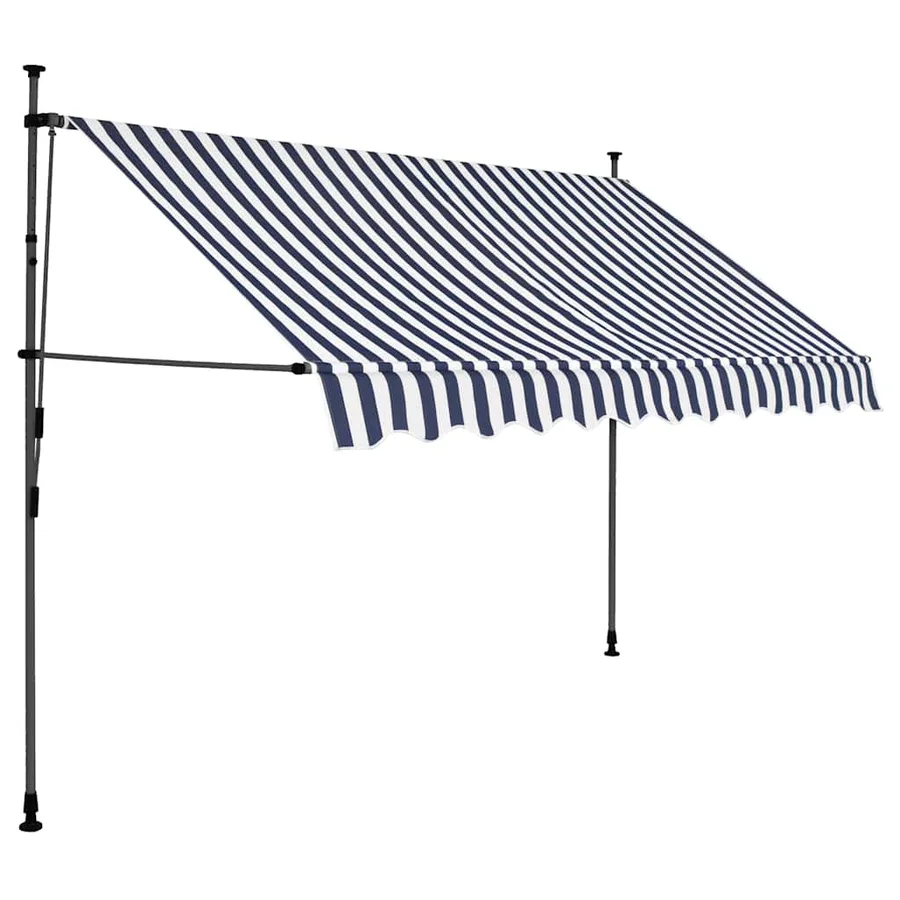 Auvent manuel rétractable avec LED 250 cm Bleu et blanc - 2