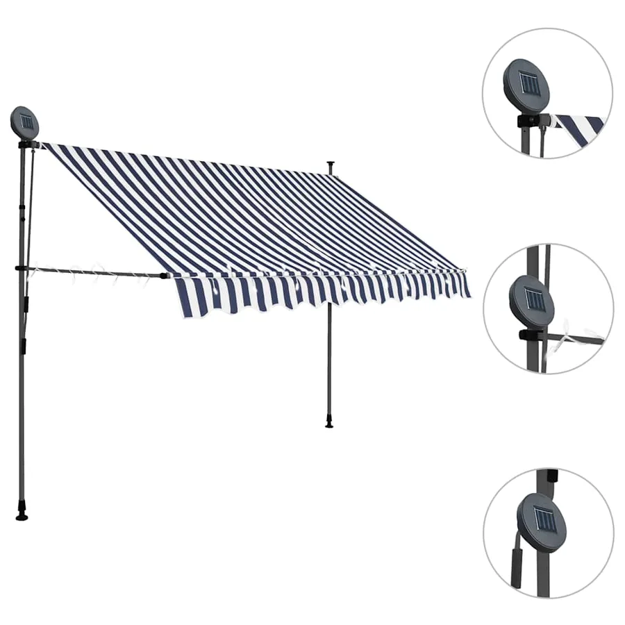 Auvent manuel rétractable avec LED 250 cm Bleu et blanc - 3