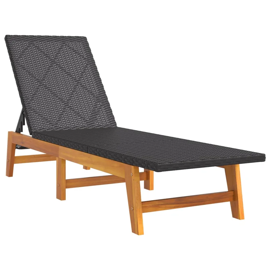 Chaise longue Noir/marron Résine tressée/bois massif d'acacia - 2