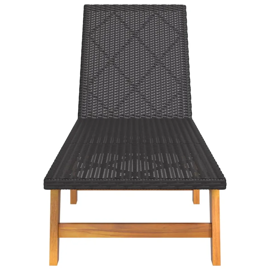 Chaise longue Noir/marron Résine tressée/bois massif d'acacia - 4