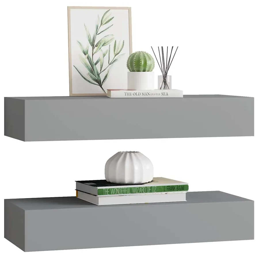 Étagères à tiroirs murales 2 pcs gris 60x23,5x10 cm MDF - 4