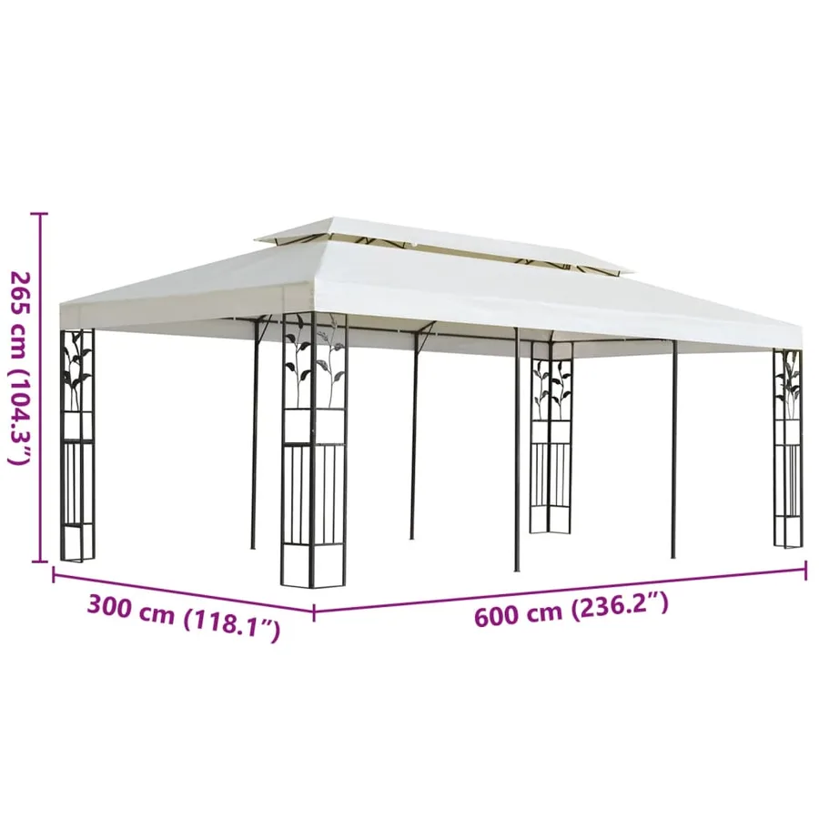 Belvédère à double toit blanc 6x3 m acier - 6