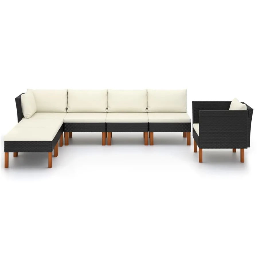 Salon de jardin 7 pcs Résine tressée et bois d'eucalyptus Noir - 2