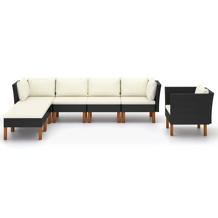 Salon de jardin 7 pcs Résine tressée et bois d'eucalyptus Noir - 2