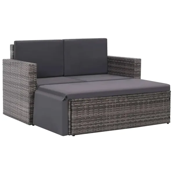 Salon de jardin 2 pcs avec coussins Résine tressée Gris