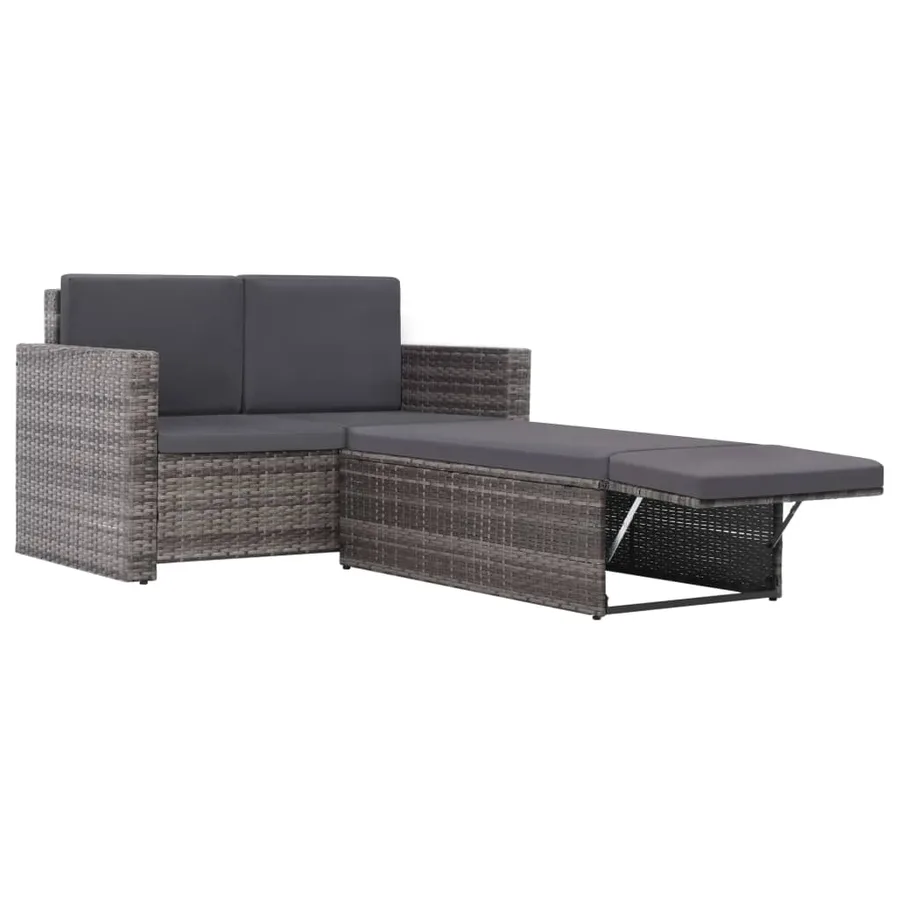 Salon de jardin 2 pcs avec coussins Résine tressée Gris - 3