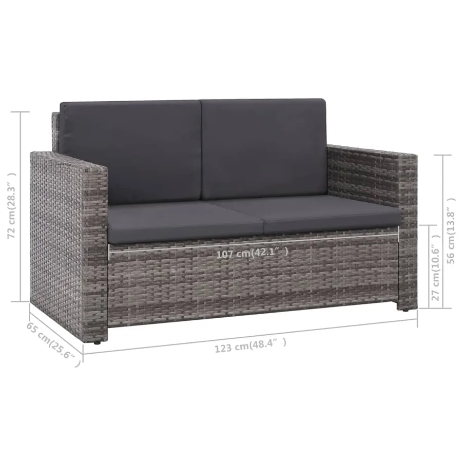 Salon de jardin 2 pcs avec coussins Résine tressée Gris - 8