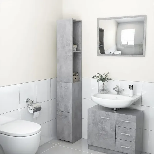 Armoire de bain gris béton 25x26,5x170 cm bois d'ingénierie
