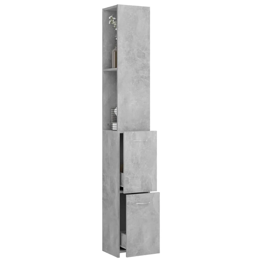 Armoire de bain gris béton 25x26,5x170 cm bois d'ingénierie - 7