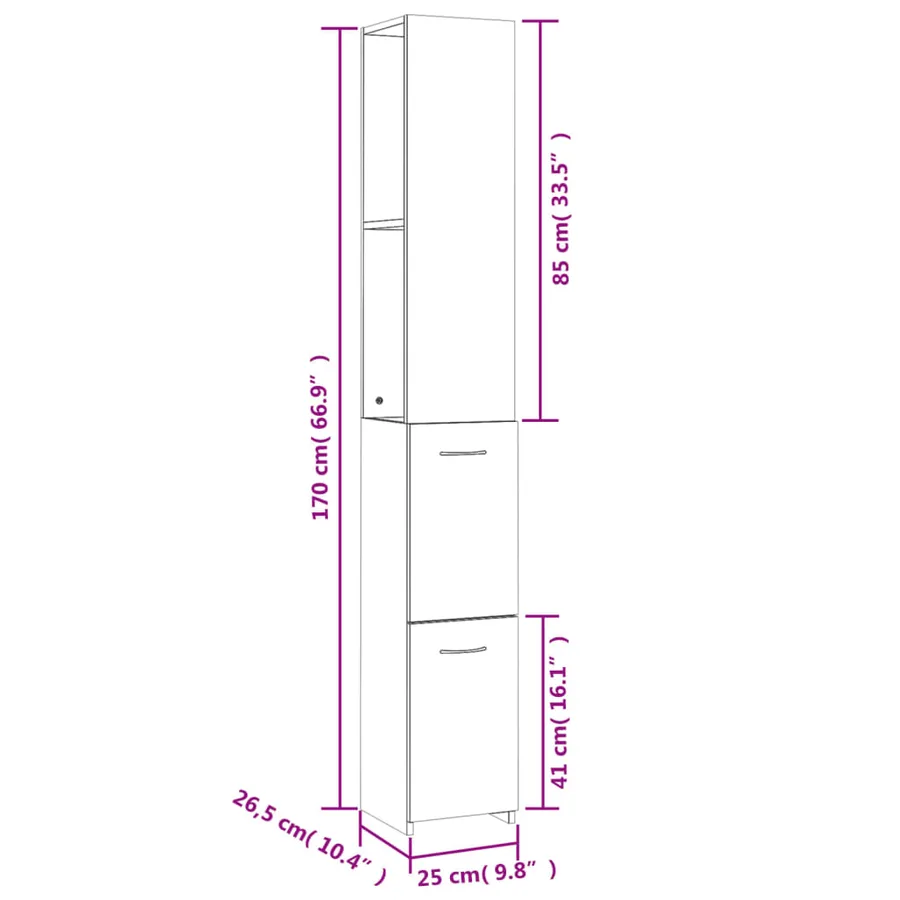 Armoire de bain gris béton 25x26,5x170 cm bois d'ingénierie - 8