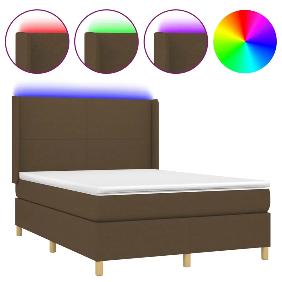 Sommier à lattes de lit matelas et LED Marron foncé 140x200 cm - 2