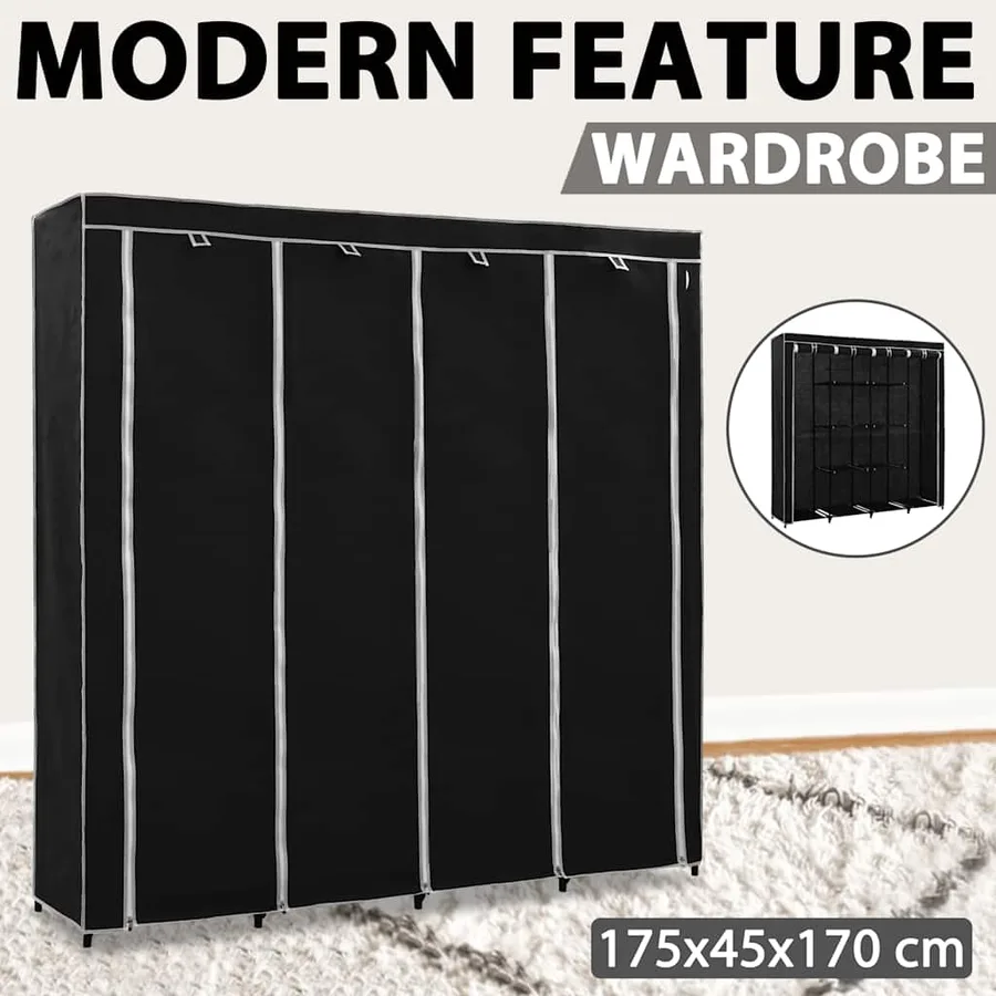 Garde-robe avec 4 compartiments Noir 175x45x170 cm - 11