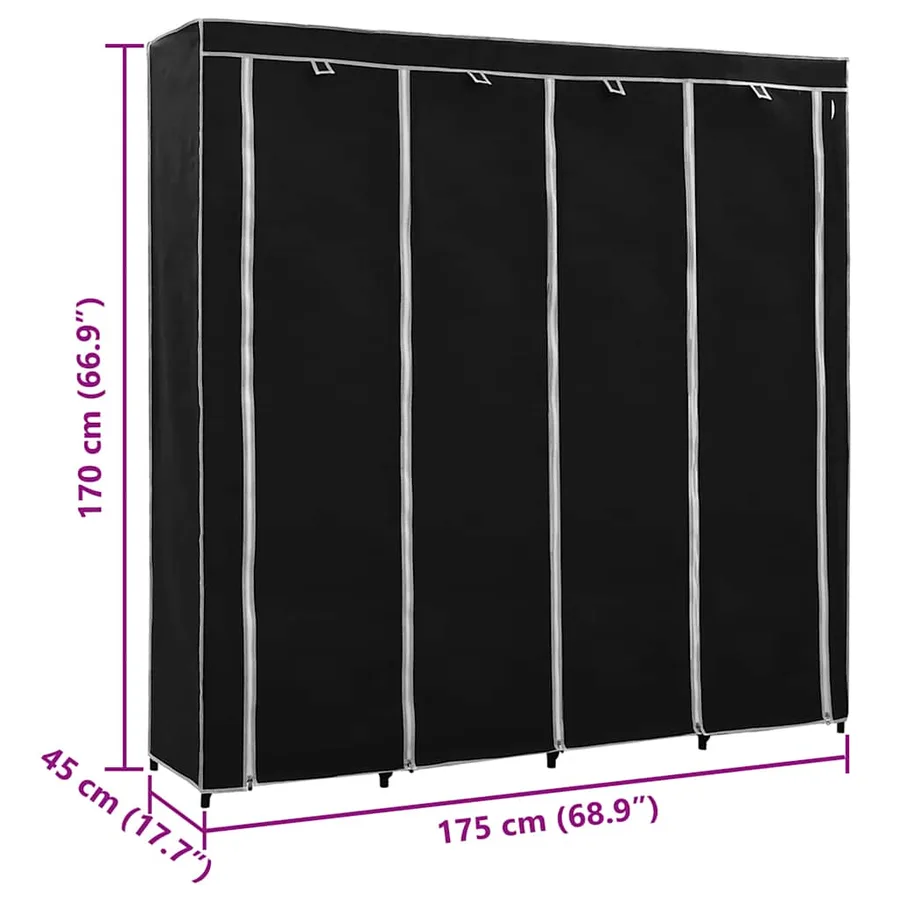 Garde-robe avec 4 compartiments Noir 175x45x170 cm - 8