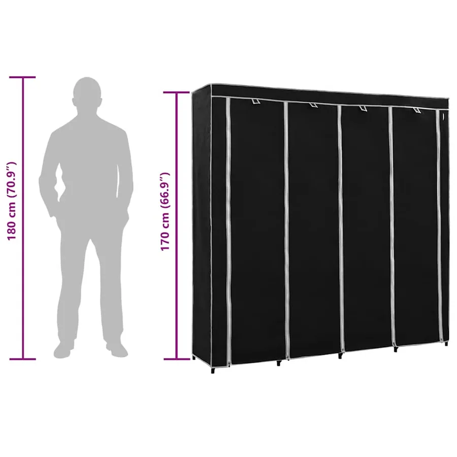 Garde-robe avec 4 compartiments Noir 175x45x170 cm - 9
