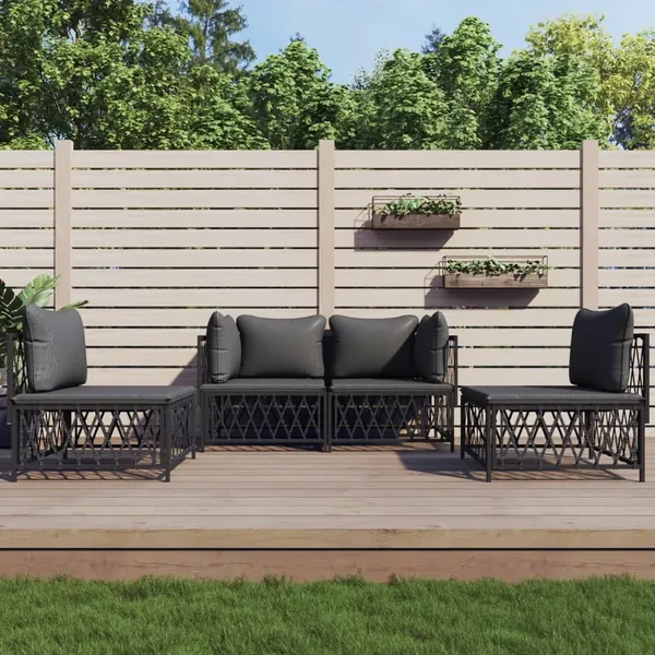 Salon de jardin avec coussins 4 pcs anthracite acier
