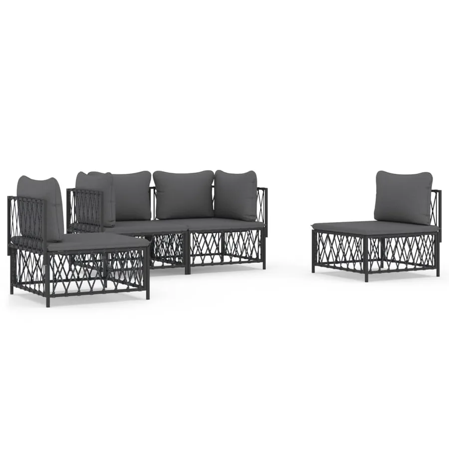 Salon de jardin avec coussins 4 pcs anthracite acier - 2