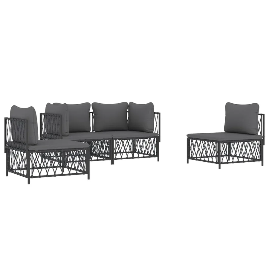 Salon de jardin avec coussins 4 pcs anthracite acier - 3