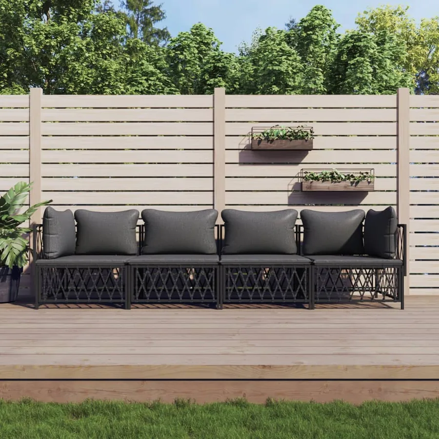 Salon de jardin avec coussins 4 pcs anthracite acier
