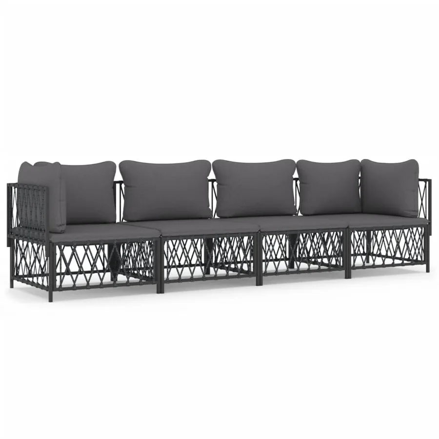 Salon de jardin avec coussins 4 pcs anthracite acier - 2