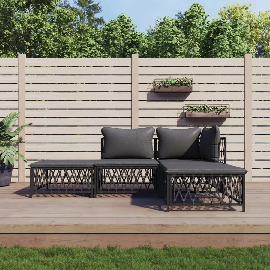 Salon de jardin avec coussins 4 pcs anthracite acier