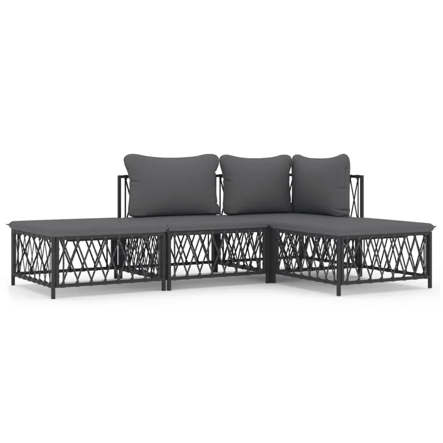 Salon de jardin avec coussins 4 pcs anthracite acier - 2