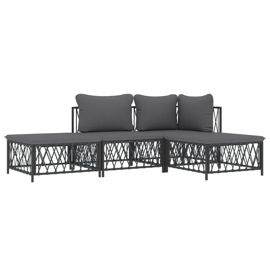Salon de jardin avec coussins 4 pcs anthracite acier - 3