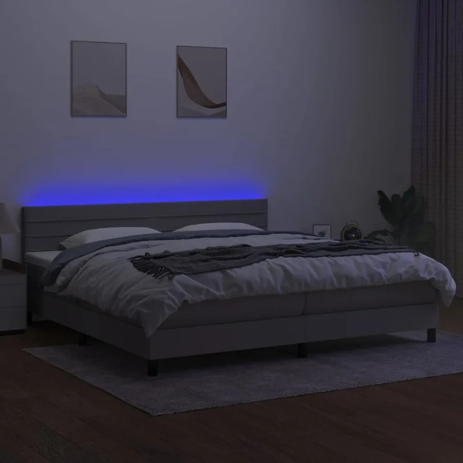 Sommier à lattes de lit matelas LED Gris clair 200x200 cm Tissu - 4