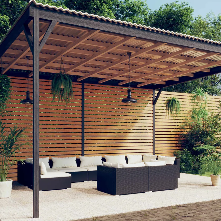 Salon de jardin 9 pcs avec coussins Noir Résine tressée
