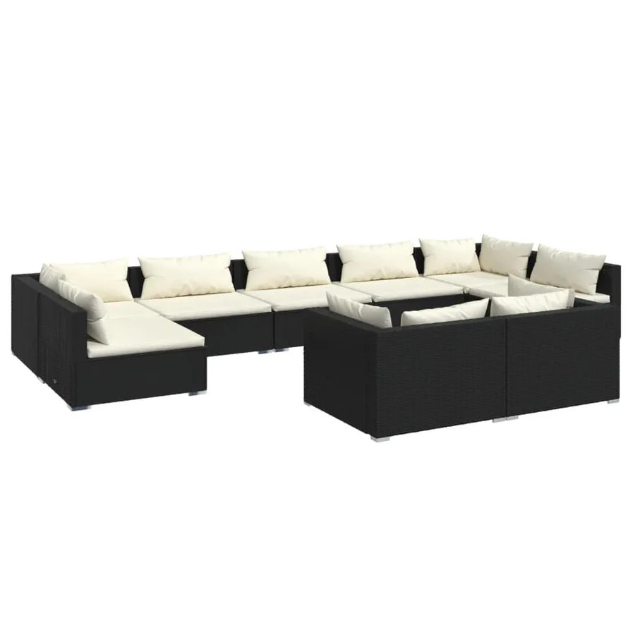Salon de jardin 9 pcs avec coussins Noir Résine tressée - 2